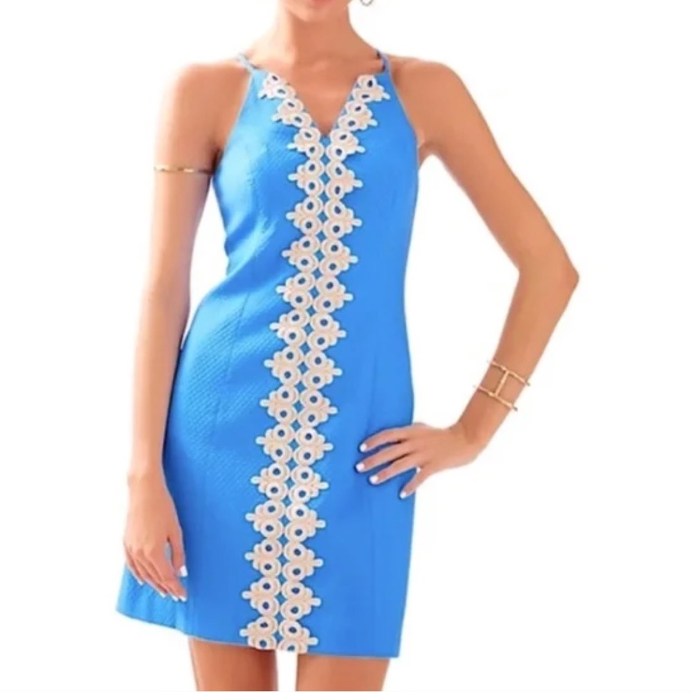 Lilly Pulitzer Pearl Lapis Blue and Gold Shift Dress